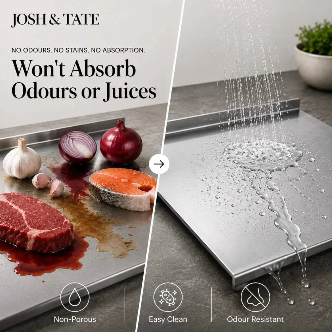 Antibacterial Stainless Steel Cutting Board 30×40 40×40 cm Raised Edge Dishwasher-Safe Kitchen Board | Sansoti
