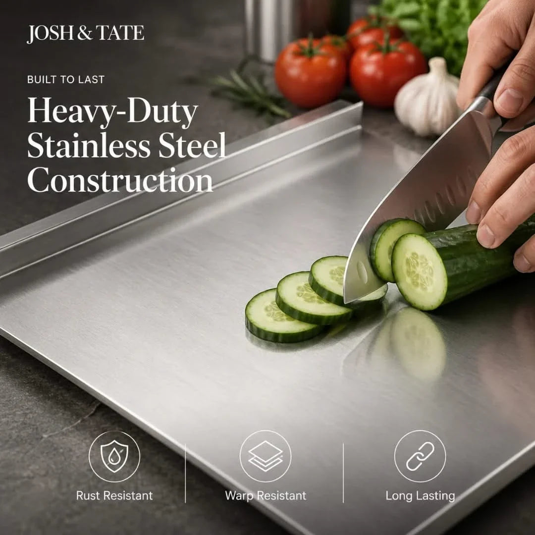 Antibacterial Stainless Steel Cutting Board 30×40 40×40 cm Raised Edge Dishwasher-Safe Kitchen Board | Sansoti