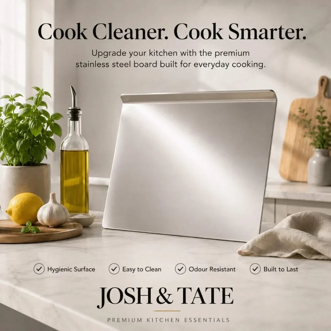 Antibacterial Stainless Steel Cutting Board 30×40 40×40 cm Raised Edge Dishwasher-Safe Kitchen Board | Sansoti