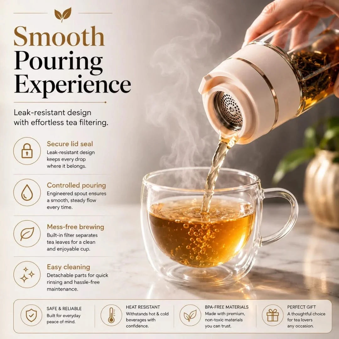 Thermosfles met Thee-Infuser en Zeefkamer 400-450ml voor Losse Bladeren Lekvrij Dubbelwandig Thermosbeker | Sansoti