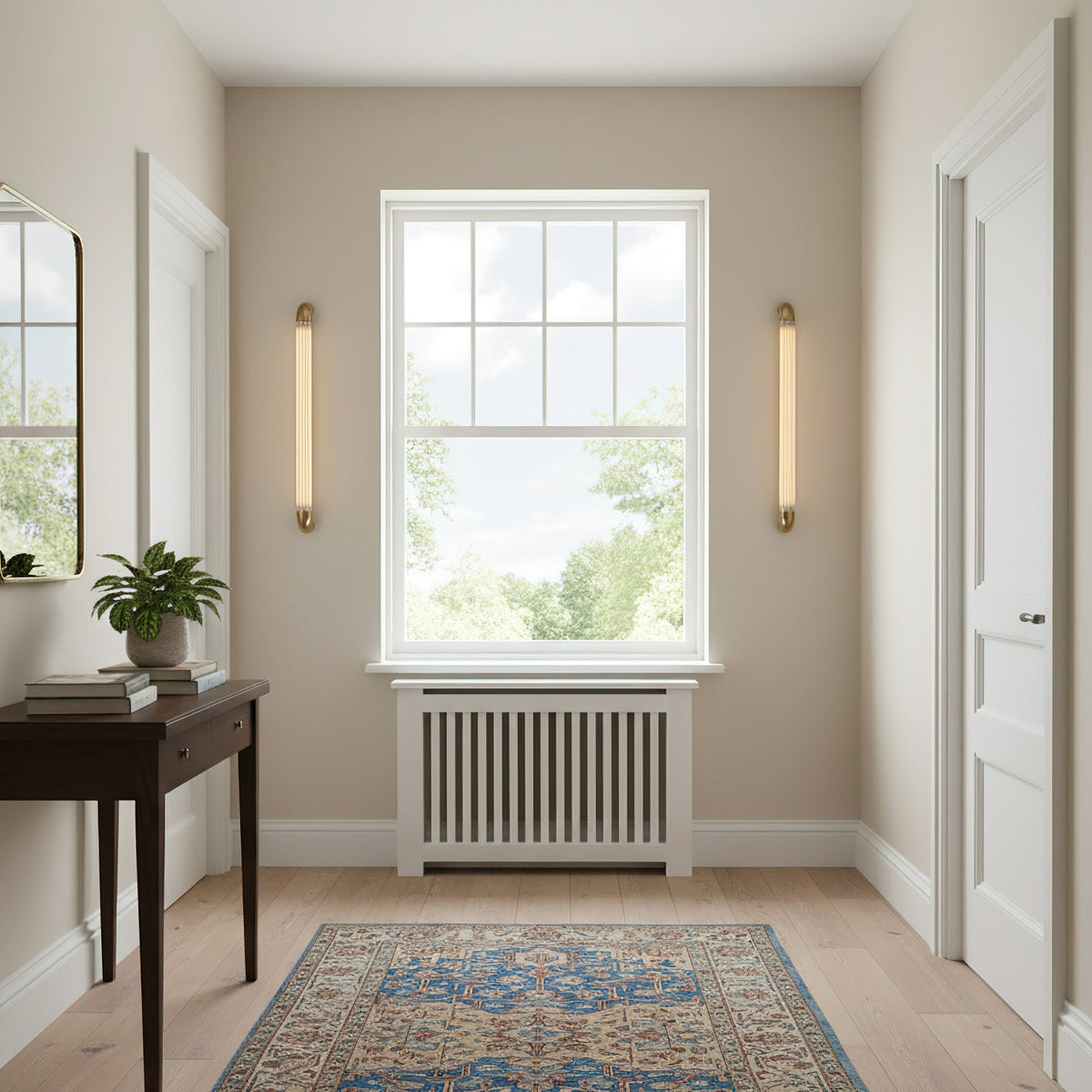 Wandlamp met Geribbelde Glazen Buis en Gebogen Roestvrijstalen Accenten | Moderne Verlichting met Geïntegreerde LED | Sansoti
