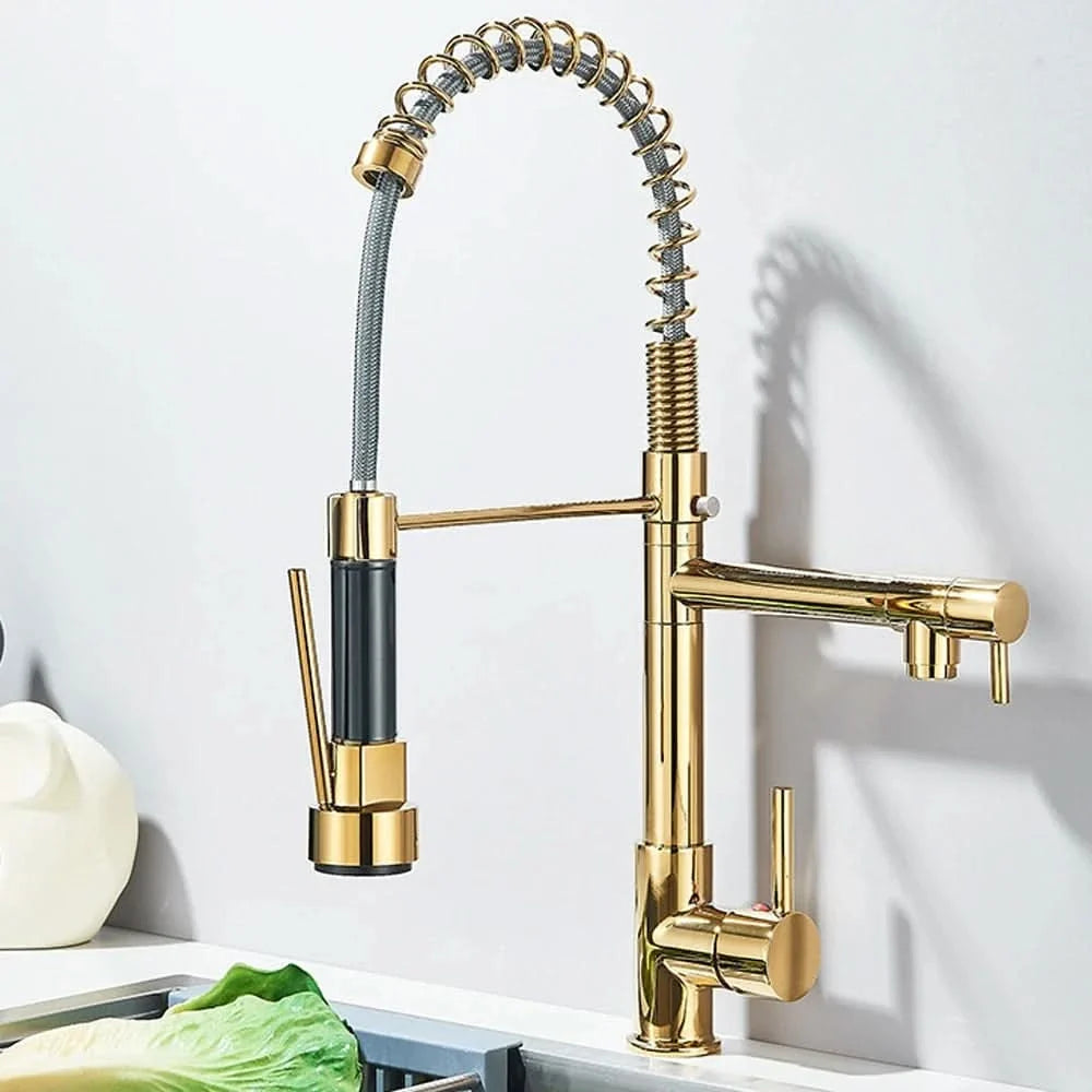 Pull-Out Kitchen Faucet Chrome Swiveling Spout Hot Cold Water Flexible Rinse Sprayer Kitchen Mixer Tap | Sansoti
