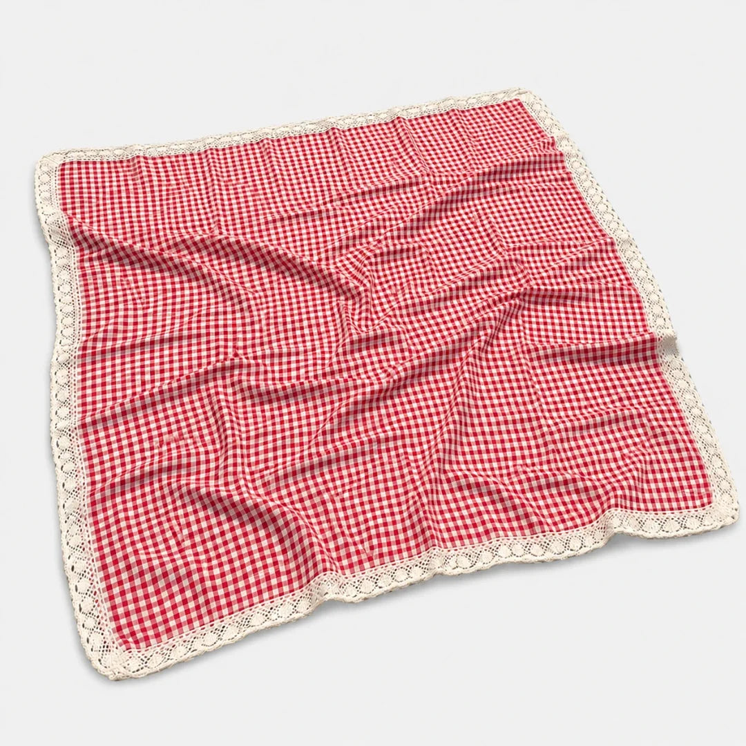 Checked Picnic Blanket with Crocheted Edge, Red, Soft Outdoor Rug, Outdoor Blanket for Garden, Park, and Beach, 5 Sizes | Sansoti