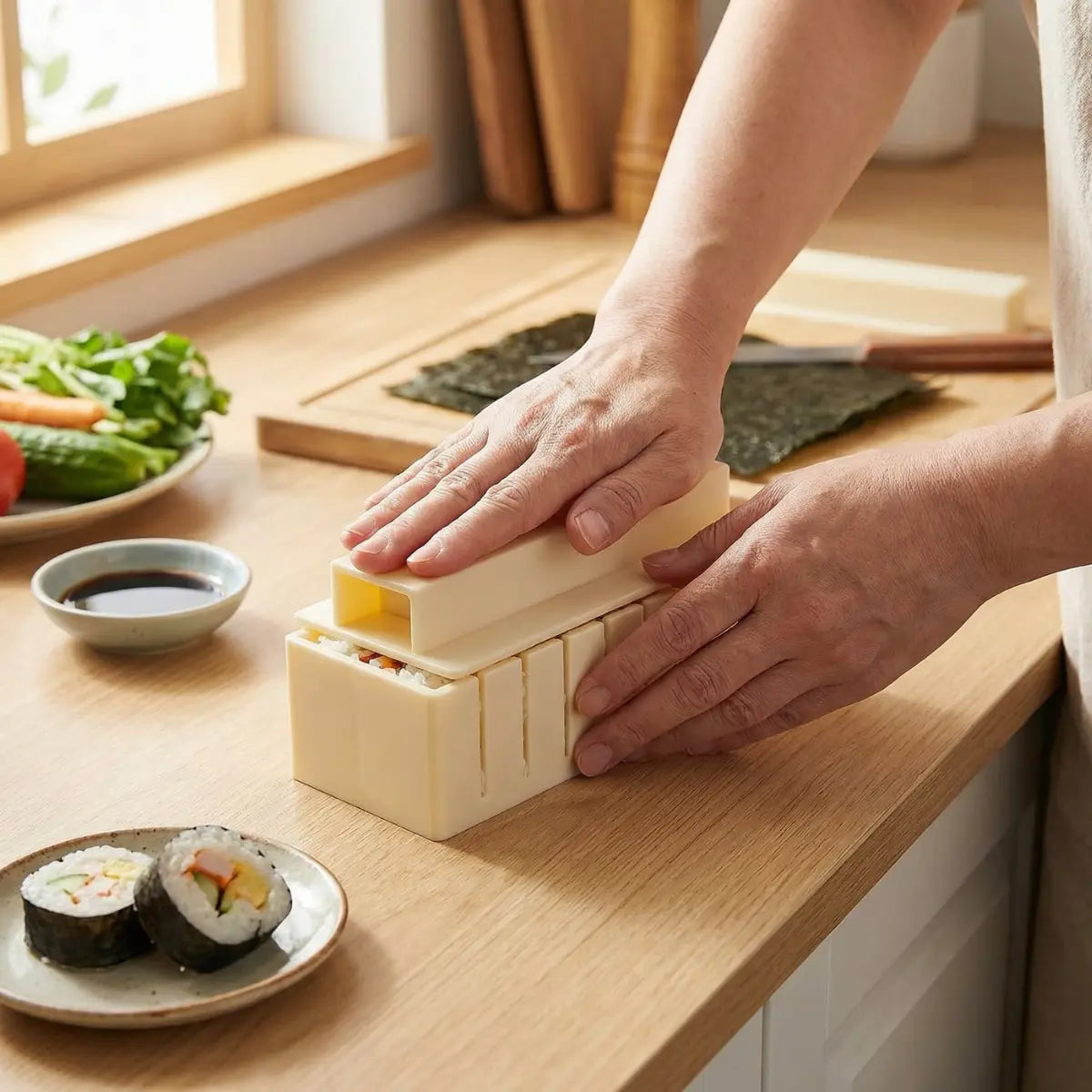 Sushi mold set with cutting guides – Perfect rectangular maki without rolling technique | Sansoti