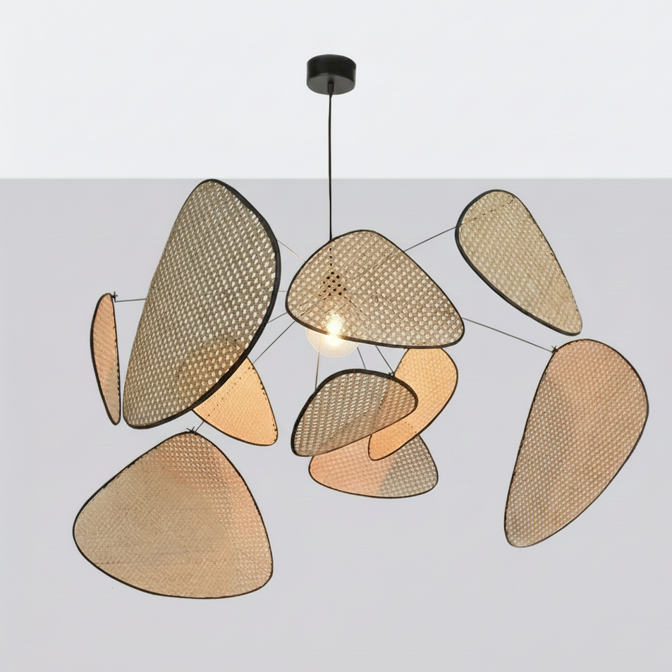 Lampa wisząca z rattanu, ręcznie pleciona, czarna i naturalna, E27, do salonu i jadalni, boho, skandynawska | Sansoti
