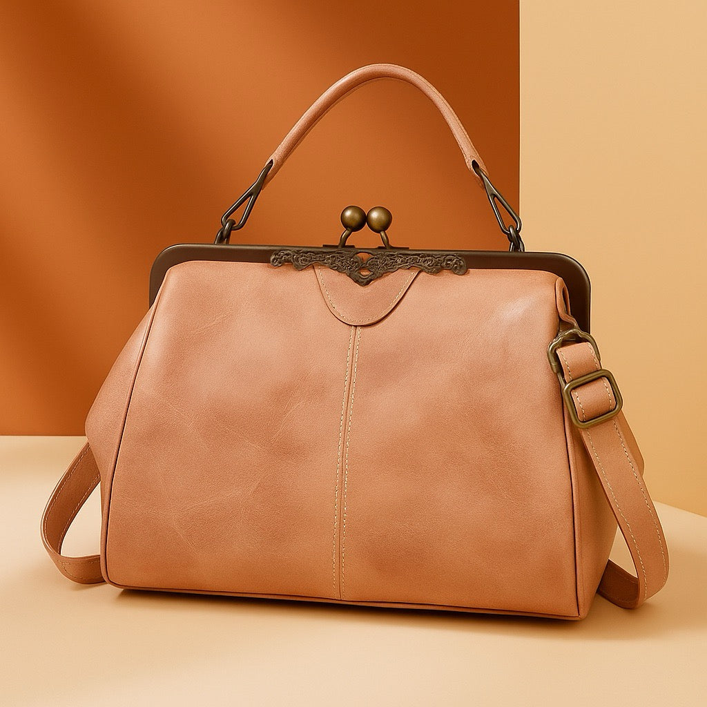 Vintage Handbag with Kiss-Lock Closure Retro Clutch for Women Evening Bag Party Bag Shoulder Bag Elegant Design Brown Black | Sansoti