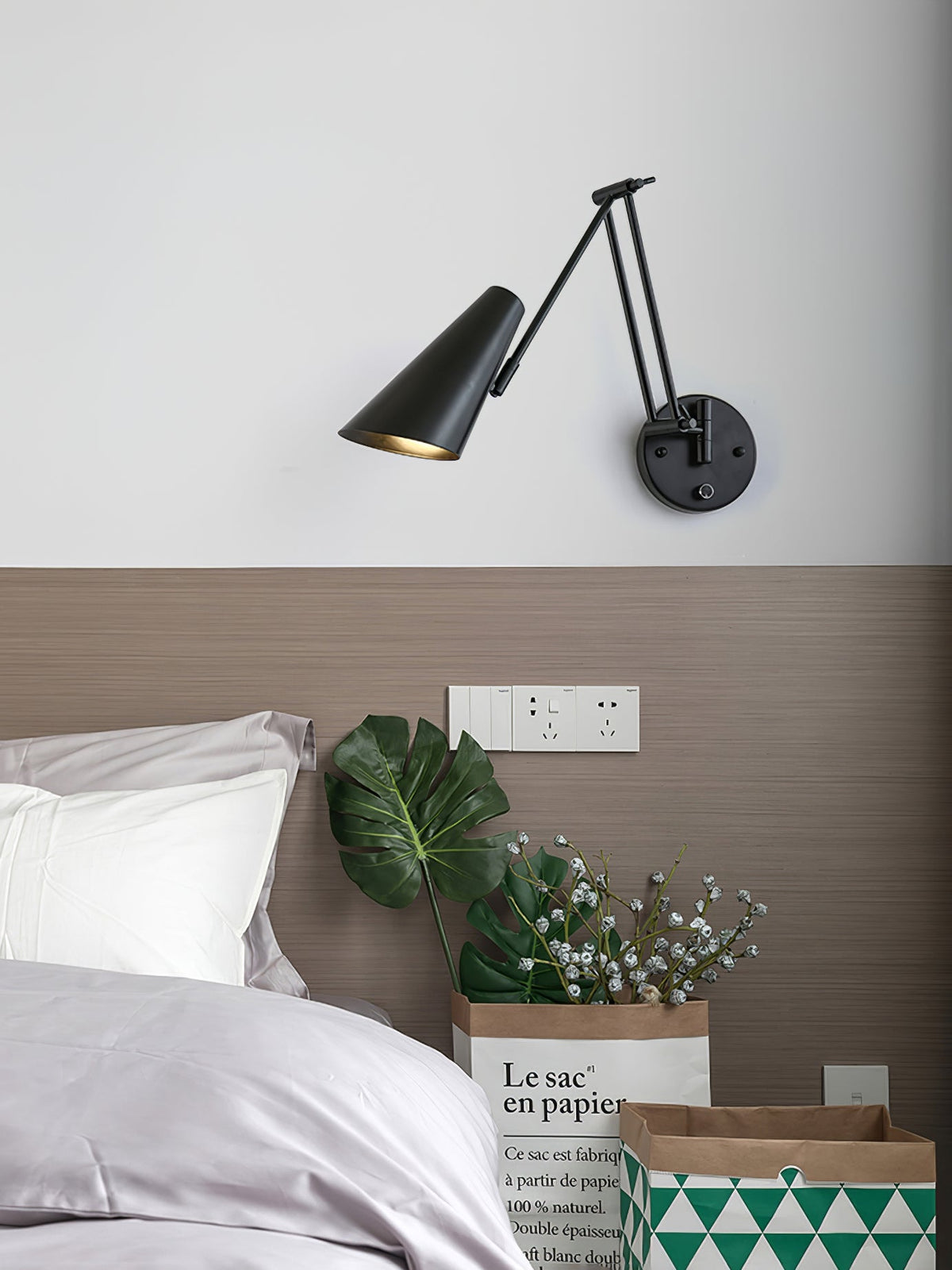 Adjustable Wall Lamp Swivel Arm Industrial Iron Modern Design E26/E27 Socket Wall Control Reading Lamp Bedroom | Sansoti