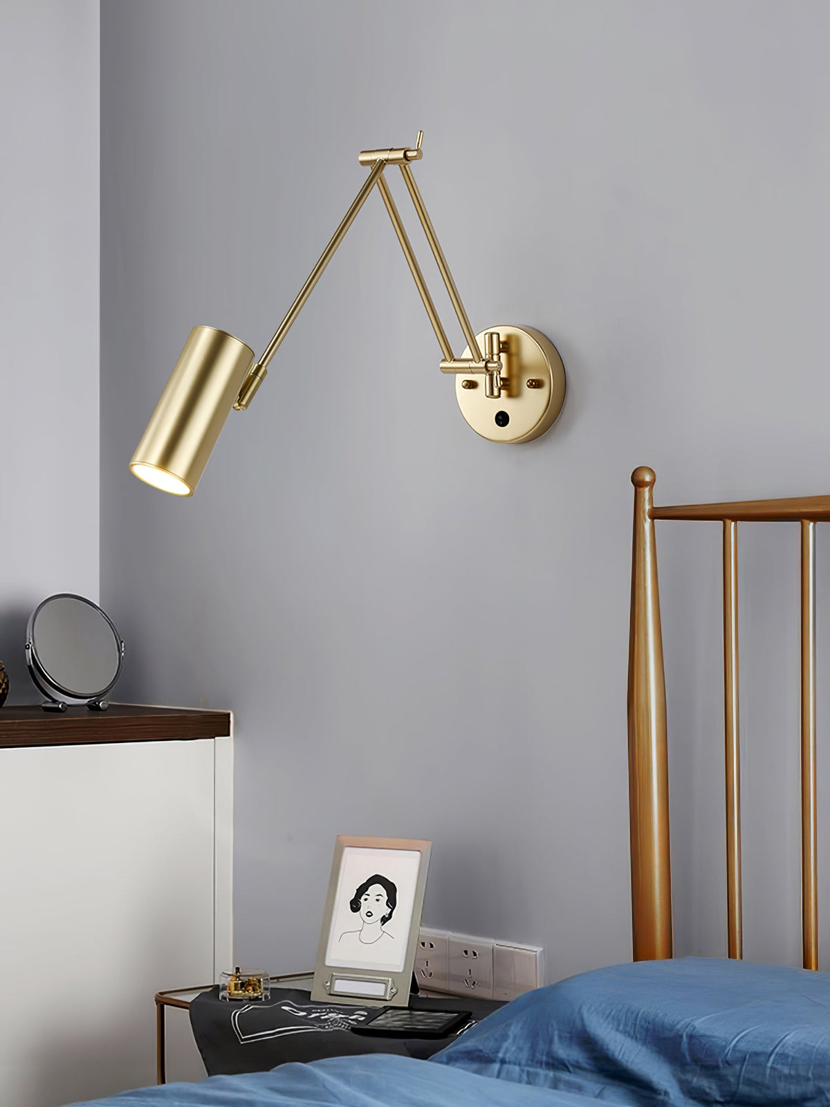 Adjustable Wall Lamp Swivel Arm Industrial Iron Modern Design E26/E27 Socket Wall Control Reading Lamp Bedroom | Sansoti