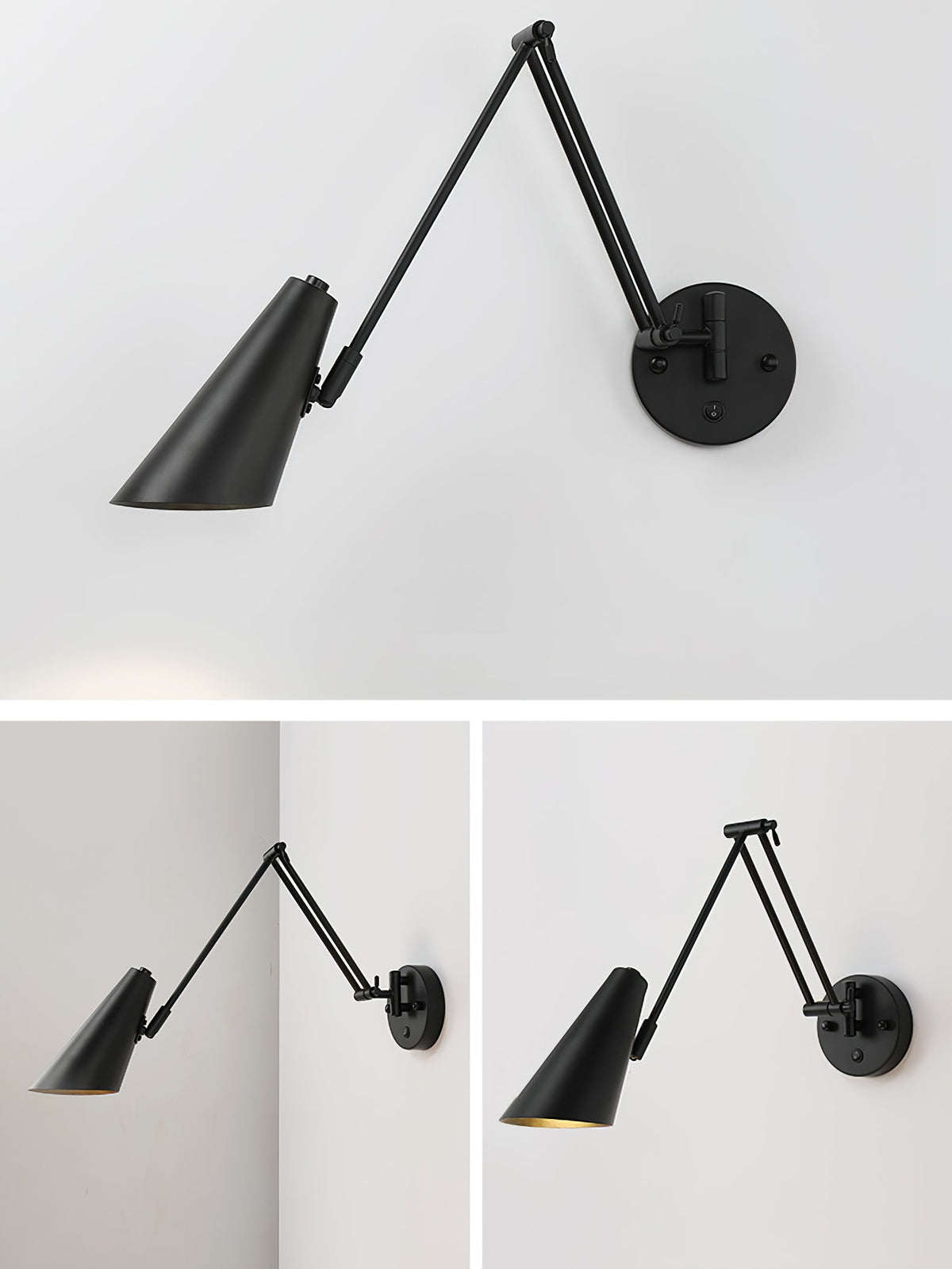 Adjustable Wall Lamp Swivel Arm Industrial Iron Modern Design E26/E27 Socket Wall Control Reading Lamp Bedroom | Sansoti