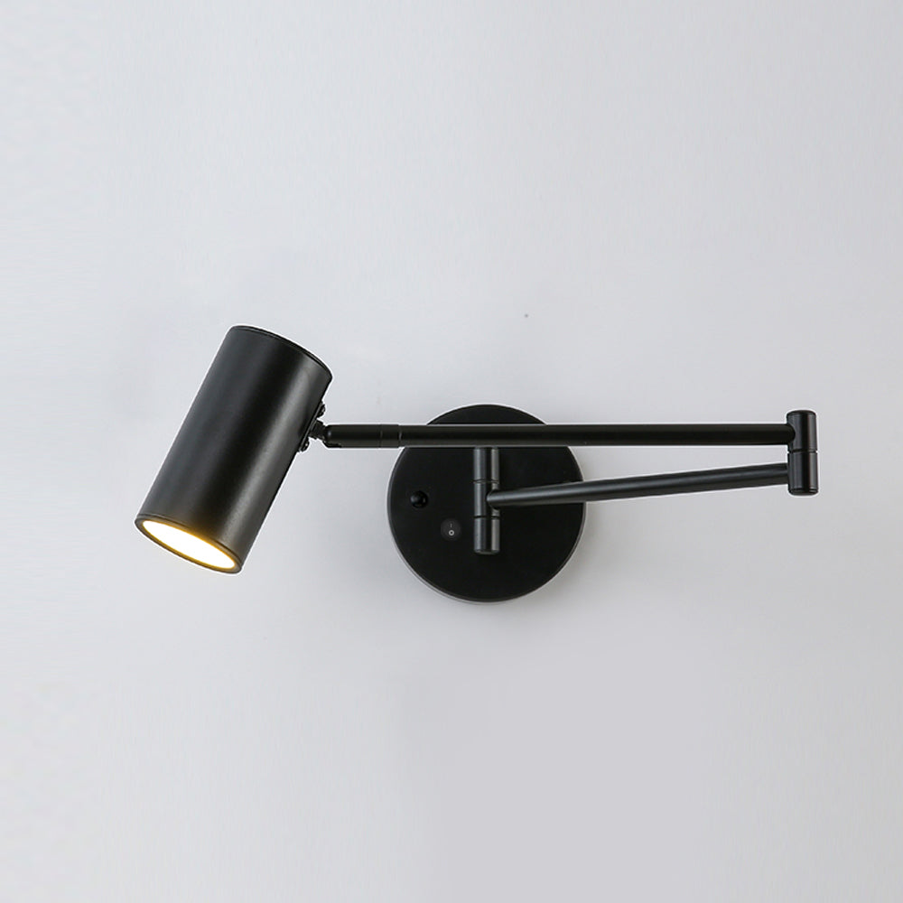 Adjustable LED Wall Lamp in Brass or Black Metal with Rotatable Arm and Cylindrical Spot for Bedroom and Bathroom | Sansoti