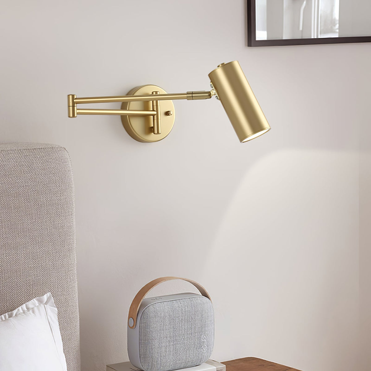 Adjustable LED Wall Lamp in Brass or Black Metal with Rotatable Arm and Cylindrical Spot for Bedroom and Bathroom | Sansoti
