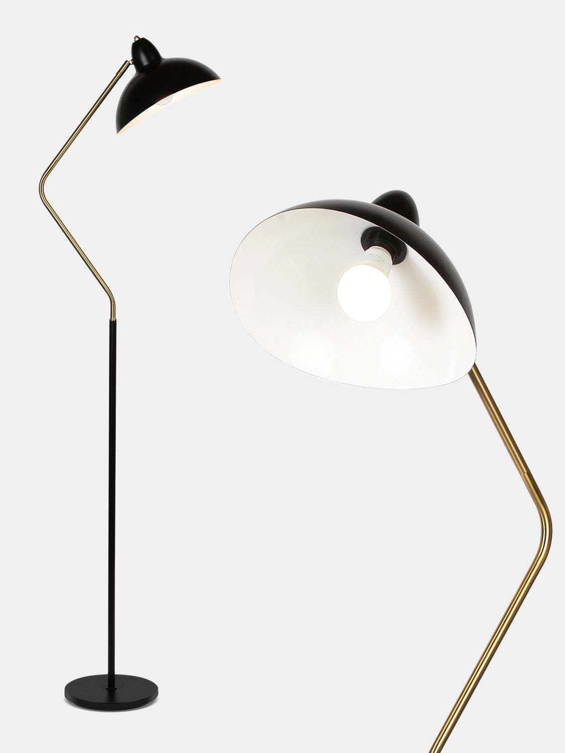 Lámpara de pie de diseño asimétrico, LED, negra y dorada, 173cm, salón, moderna
