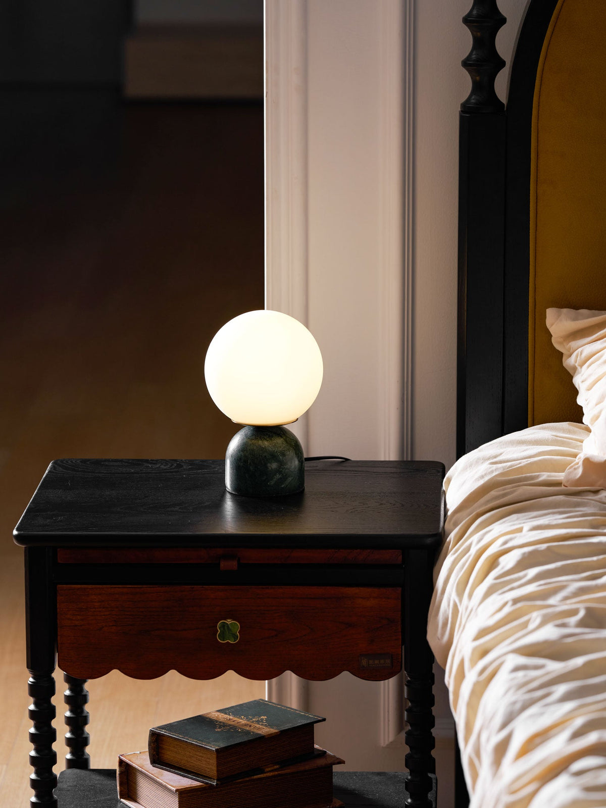 Marble Table Lamp with Glass Globe – Scandinavian Design for Atmospheric Accent Lighting | Sansoti