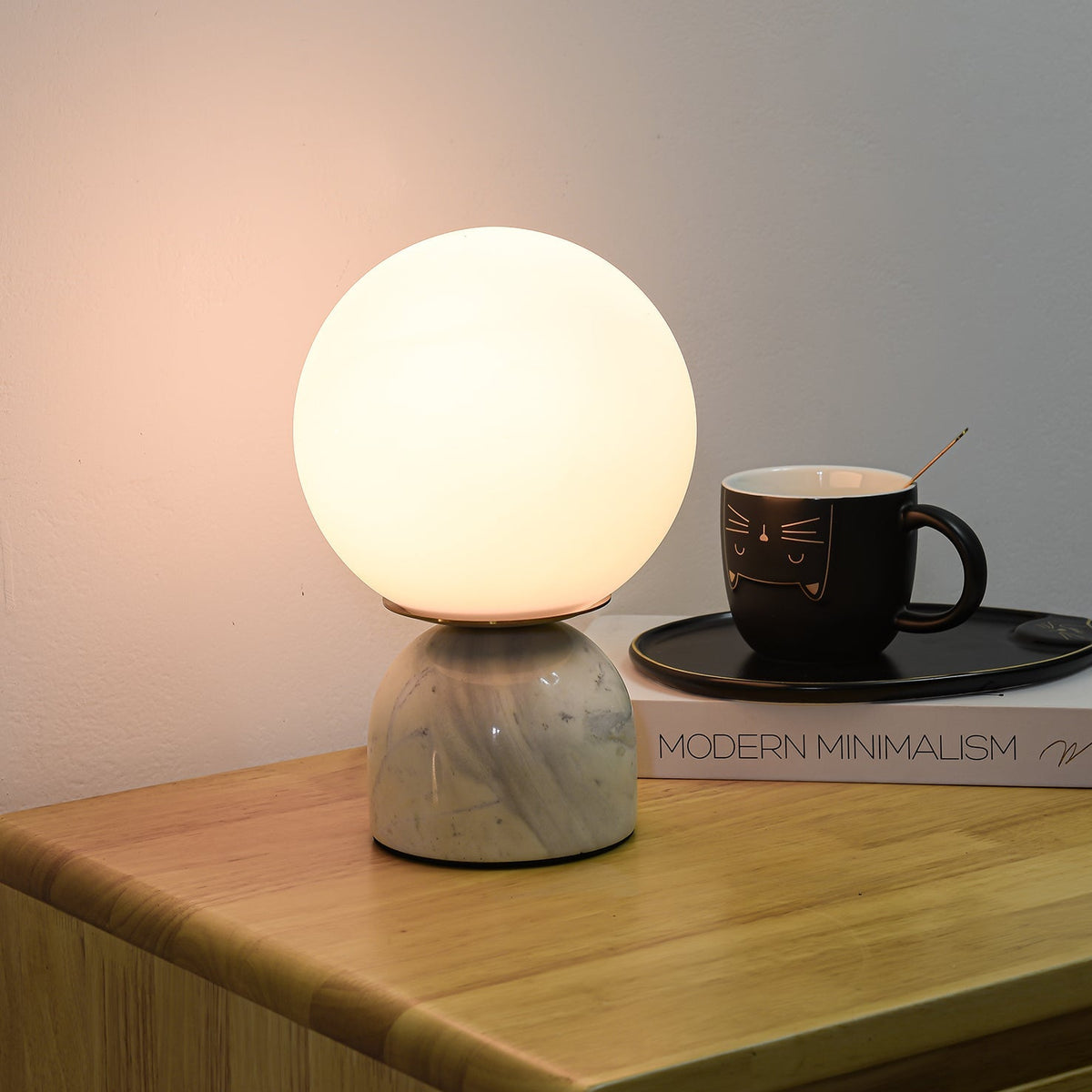 Marble Table Lamp with Glass Globe – Scandinavian Design for Atmospheric Accent Lighting | Sansoti