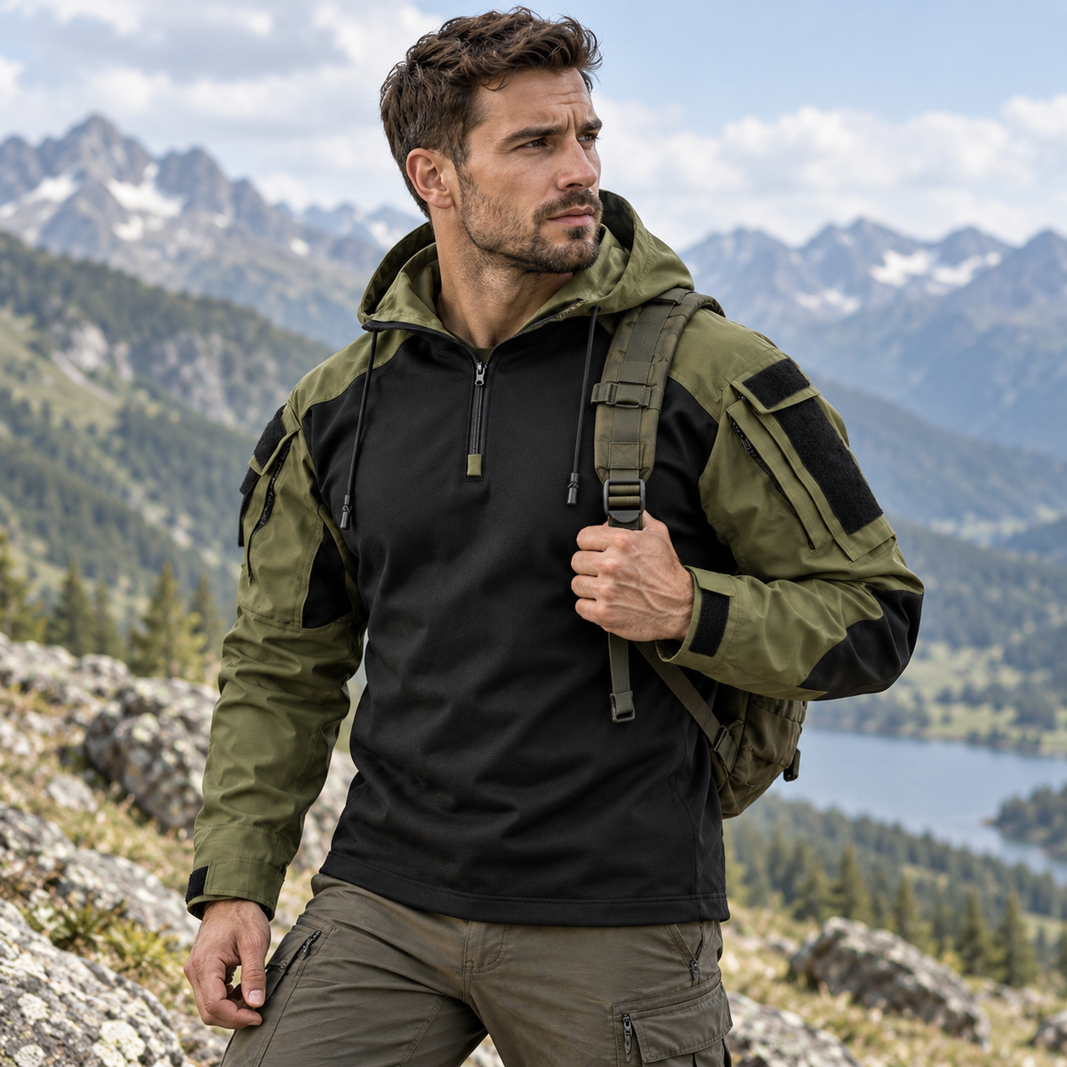 Tactical Outdoor Jacket Polyester Water-Repellent Windproof Breathable Autumn Winter Camping Hiking Green Gray | Sansoti