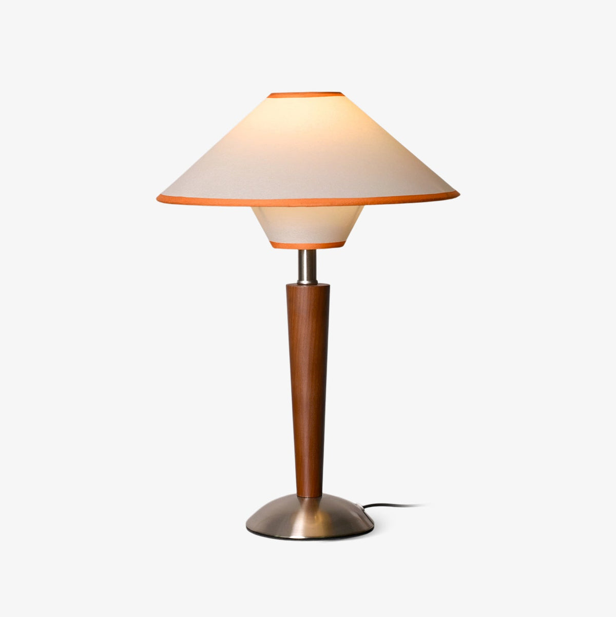 Holz-Tischleuchte mit Stoffschirm – Walnuss oder Nickel – warmes, modernes Design – E26/E27 – Plug-in mit Schalter | Sansoti