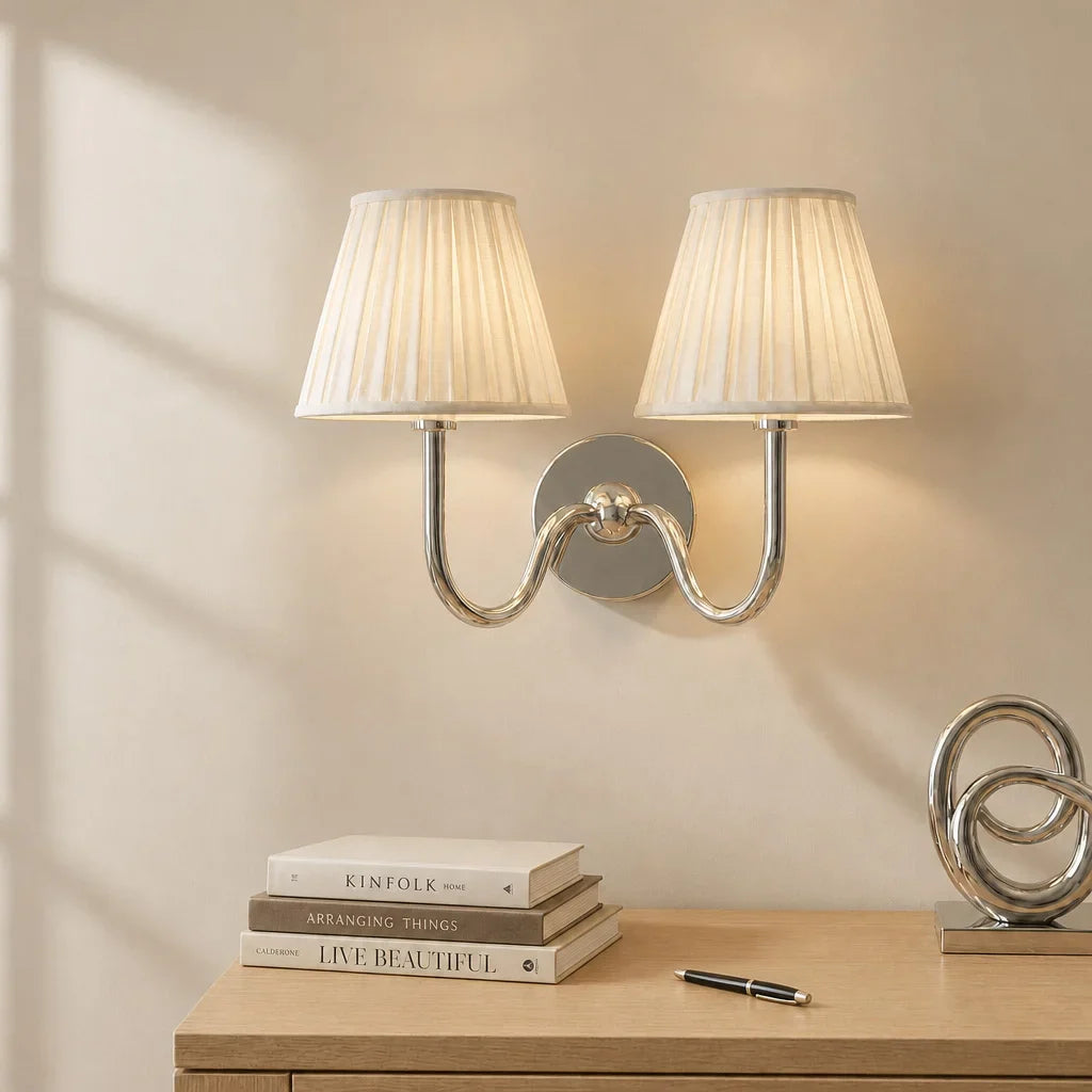 Wall Lamp with Pleated Shade – Classic Wall Lighting Metal & Linen Rustic Bedroom Hall Reading Corner Home Interior | Sansoti