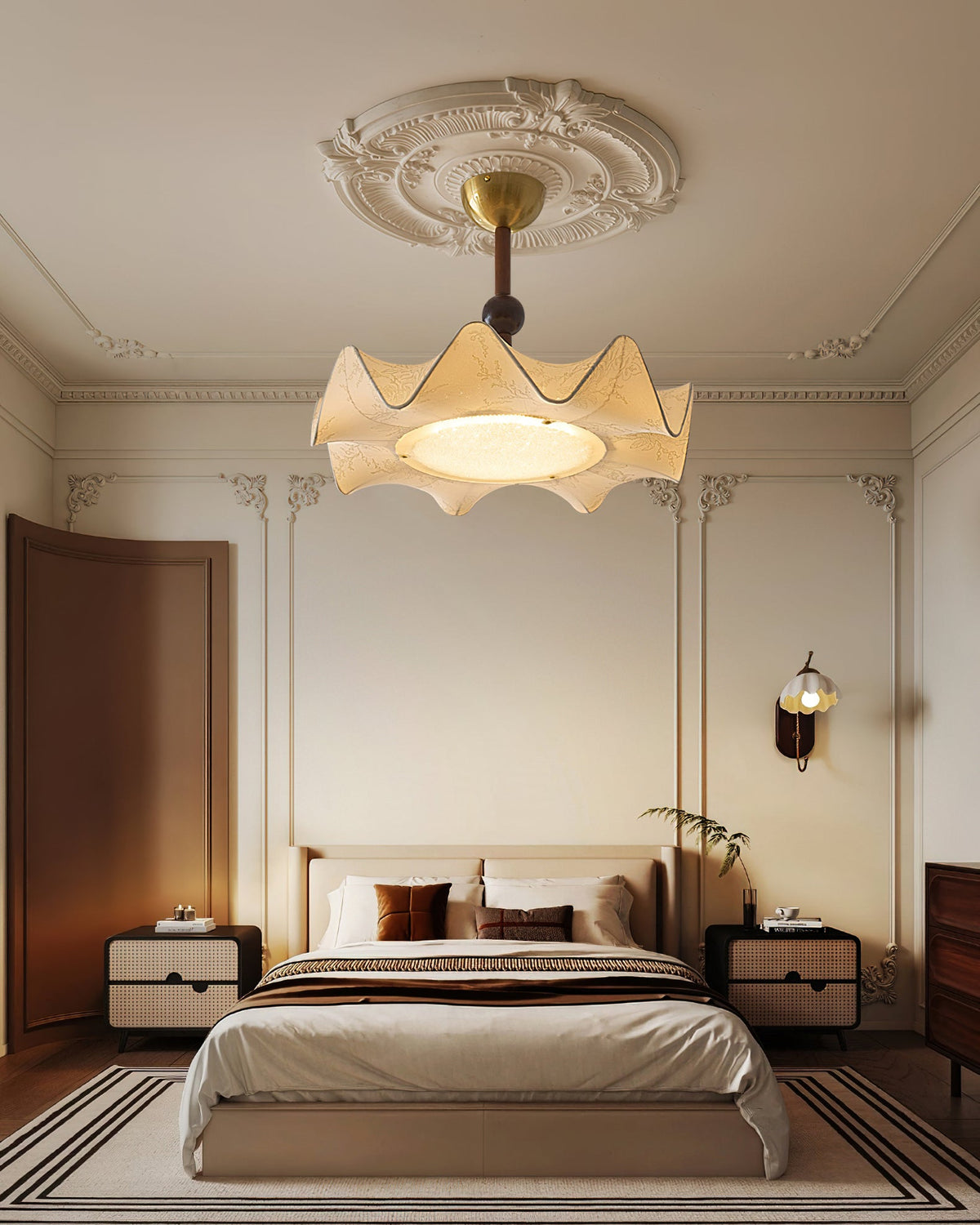 Ceiling Lamp with Petal Design – Walnut & Gold – Integrated LED – Ø50cm × H44cm | Sansoti