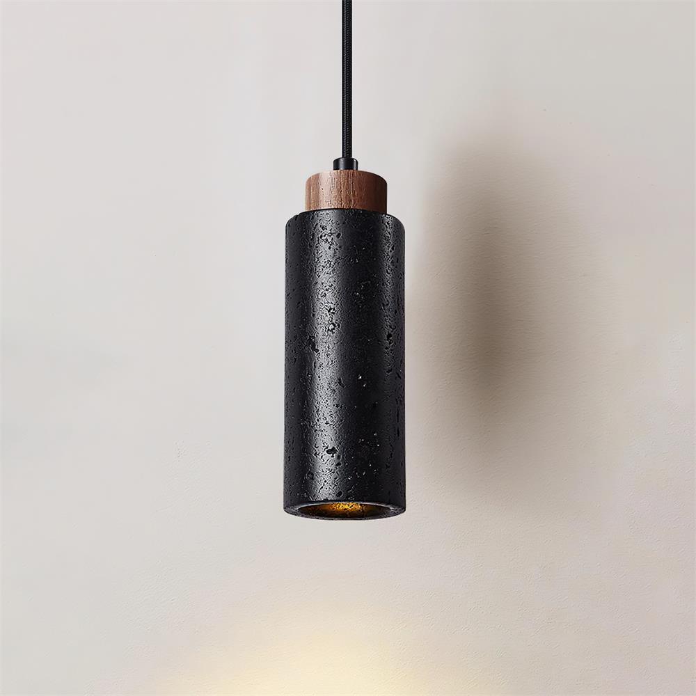 Hanglamp Travertijn Cilinder Hout LED Beige Eettafel Woonkamer Natuurlijke Steen Minimalistisch Design Verlichting Japandi Interieur | Sansoti