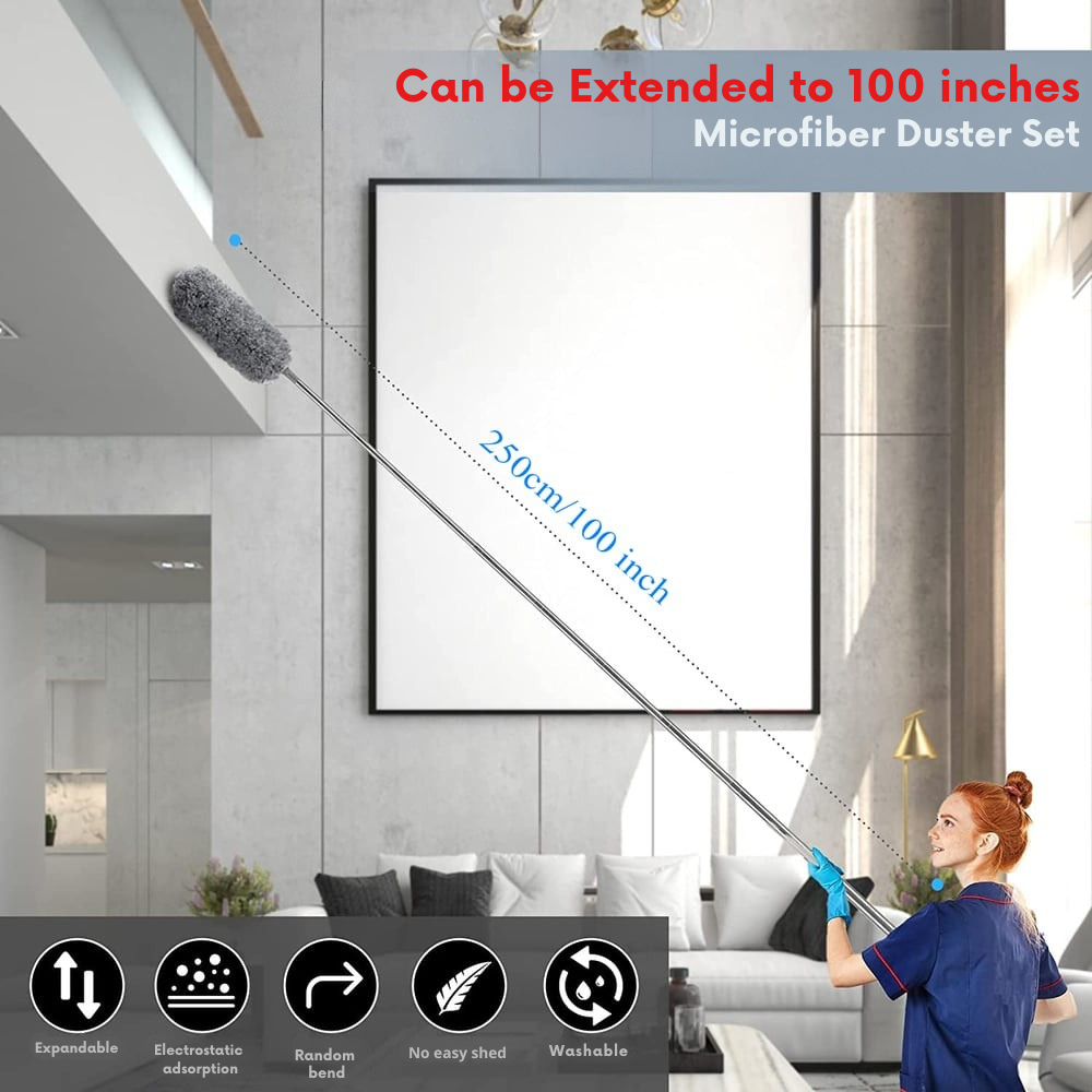 Extendable Dust Duster with Telescopic Handle up to 250 cm and Washable Microfiber Head for Ceiling Furniture Fan | Sansoti