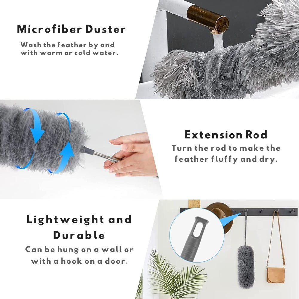 Extendable Dust Duster with Telescopic Handle up to 250 cm and Washable Microfiber Head for Ceiling Furniture Fan | Sansoti