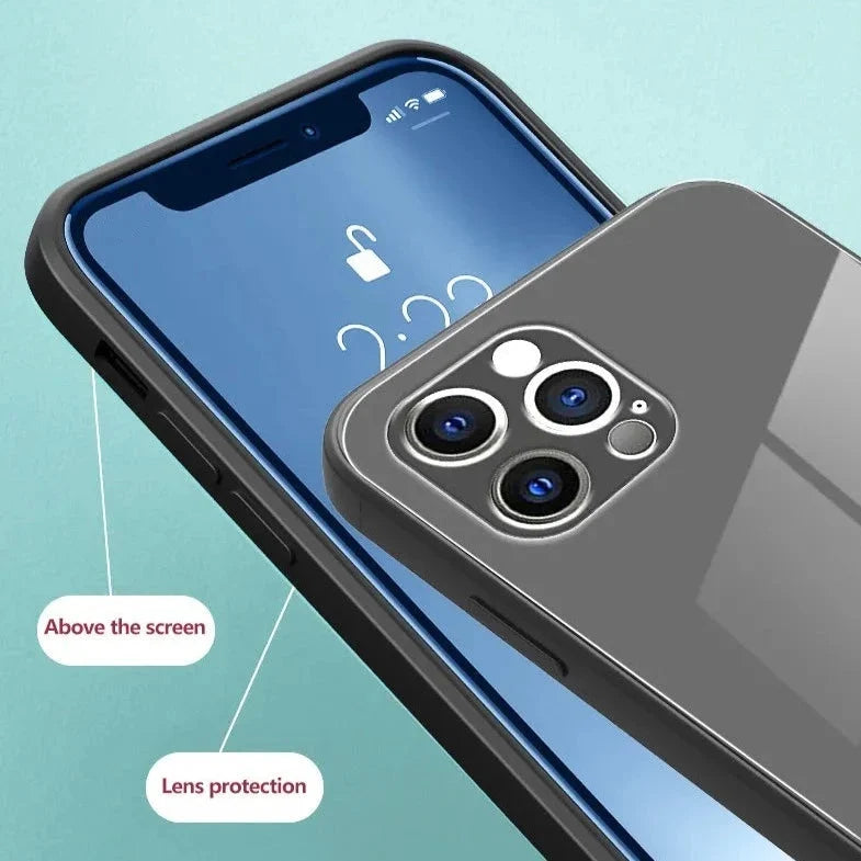 Tempered Glass Phone Case with Wrist Strap iPhone – Shock-Resistant Transparent Cover Camera Protection | Sansoti
