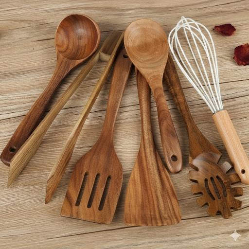 Sansoti | Luxuriöses 7-teiliges Küchenutensilien-Set aus Holz