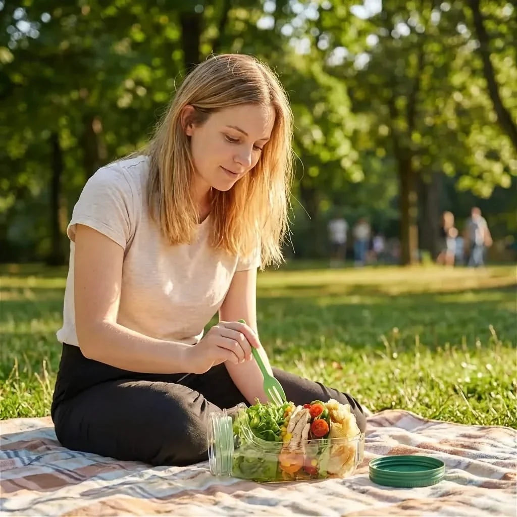 Lunch Jar with Dressing Compartment & Leakproof Lid for Fresh Salads on the Go and Healthy Meals | Sansoti