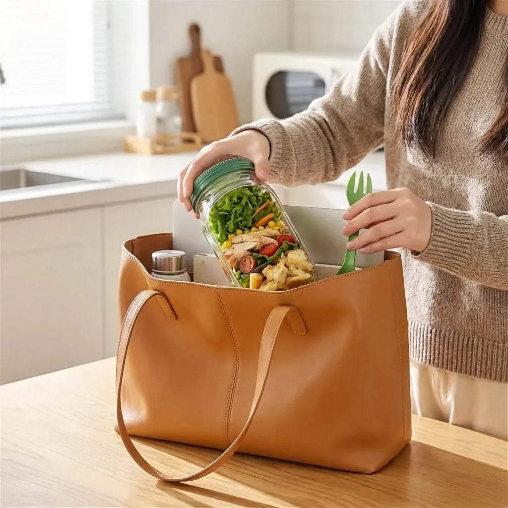 Lunch Jar with Dressing Compartment & Leakproof Lid for Fresh Salads on the Go and Healthy Meals | Sansoti