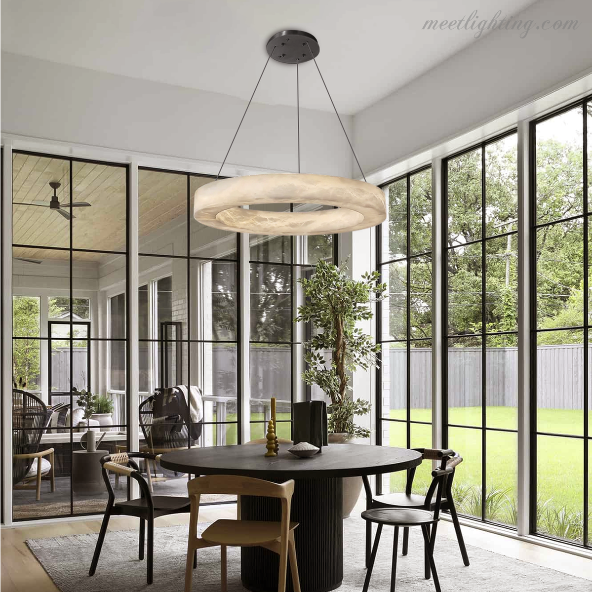 Round Alabaster Chandelier with Integrated LED Lighting Brass Bronze 50-152cm Dining Area Living Room Dining Table | Sansoti