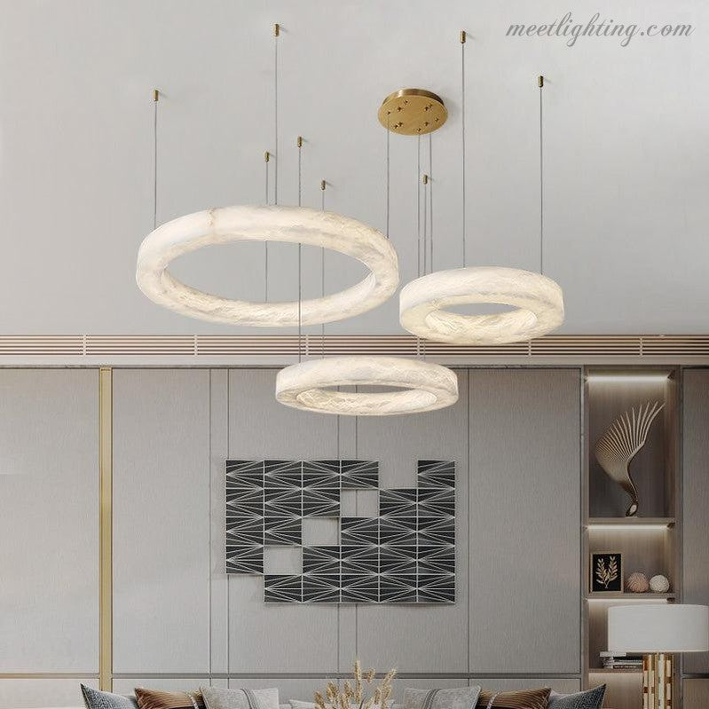 Round Alabaster Chandelier with Integrated LED Lighting Brass Bronze 50-152cm Dining Area Living Room Dining Table | Sansoti