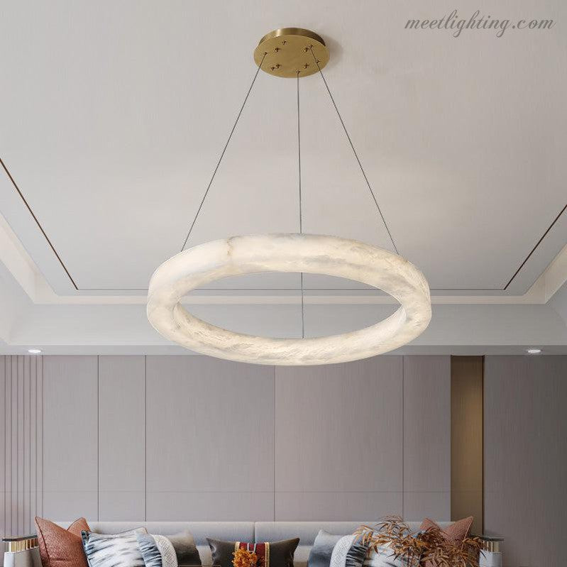 Round Alabaster Chandelier with Integrated LED Lighting Brass Bronze 50-152cm Dining Area Living Room Dining Table | Sansoti