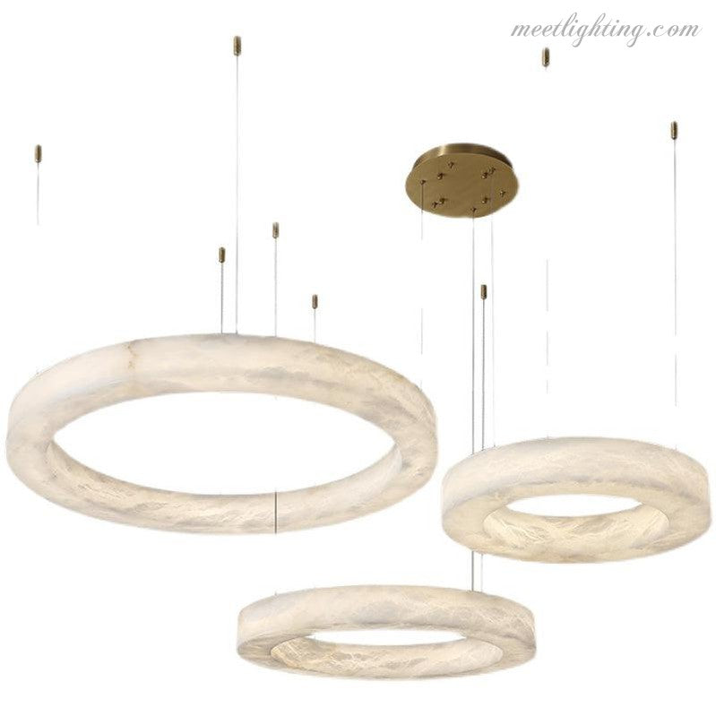 Round Alabaster Chandelier with Integrated LED Lighting Brass Bronze 50-152cm Dining Area Living Room Dining Table | Sansoti