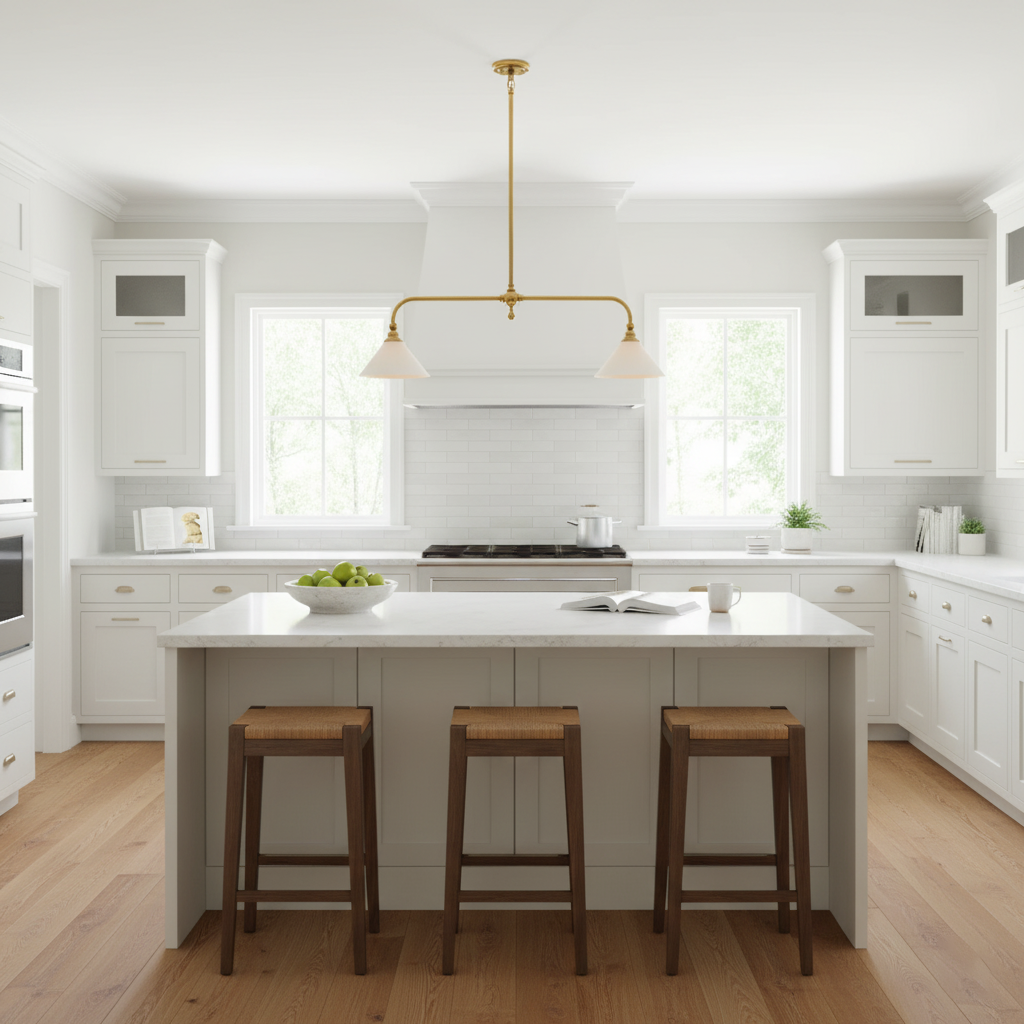 Lámpara colgante de diseño de lujo con pantallas de vidrio blanco para mesa de comedor e isla de cocina, acabado de latón | Sansoti