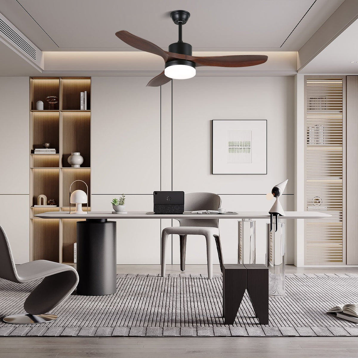 Scandinavian-inspired ceiling fan with lighting and remote control – 6 speeds, dimmable LED, available in 126 cm and 132 cm diameter | Sansoti
