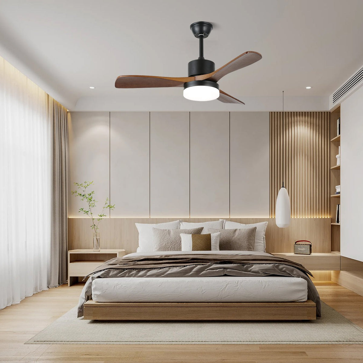 Skandinavisch inspirierter Deckenventilator mit Beleuchtung und Fernbedienung – 6 Geschwindigkeiten, dimmbares LED, erhältlich in 126 cm und 132 cm Durchmesser | Sansoti