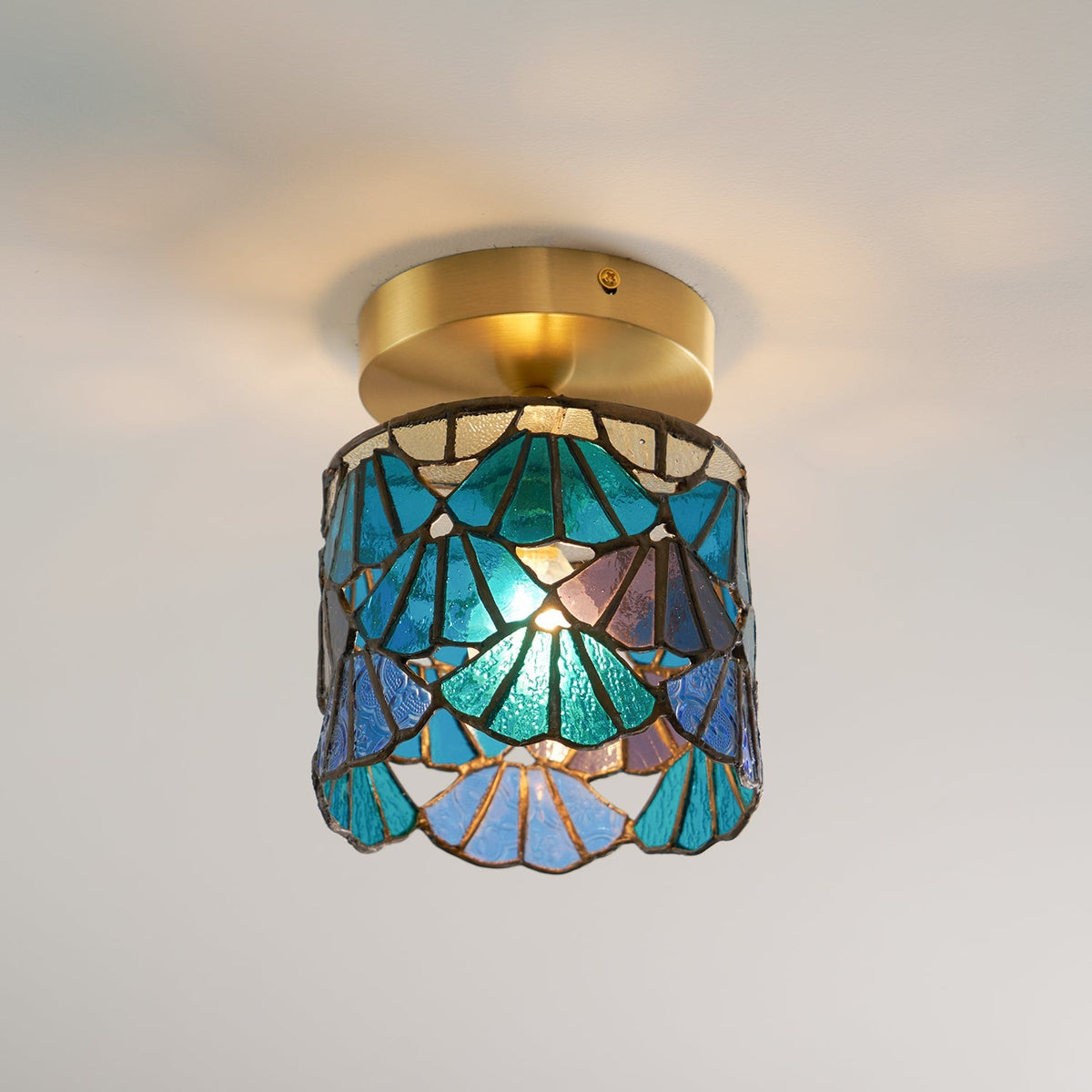 Vezari Tiffany plafondlamp glas mozaïek messing E14 blauw roze badkamer gang plafondverlichting vintage plafondlamp Tiffany stijl | Sansoti