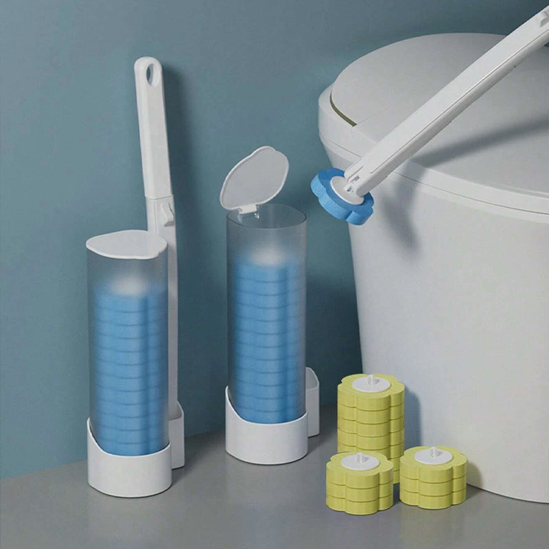 Brosse de toilette avec têtes de nettoyage jetables et support pour un nettoyage hygiénique des toilettes | Sansoti