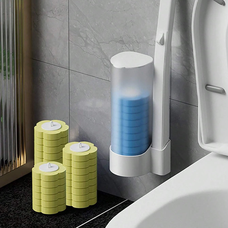 Brosse de toilette avec têtes de nettoyage jetables et support pour un nettoyage hygiénique des toilettes | Sansoti
