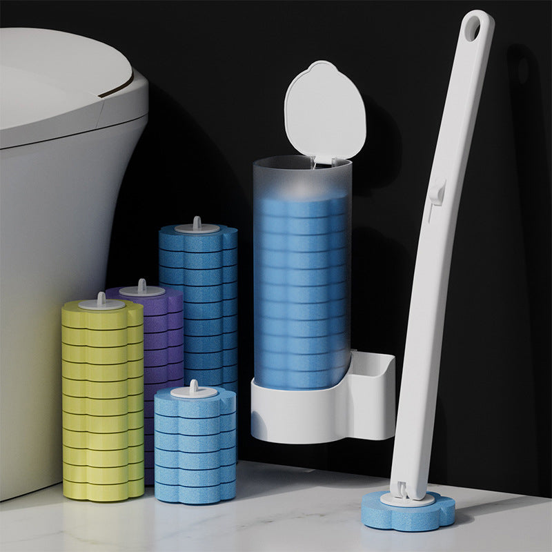 Brosse de toilette avec têtes de nettoyage jetables et support pour un nettoyage hygiénique des toilettes | Sansoti