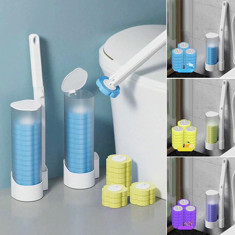 Brosse de toilette avec têtes de nettoyage jetables et support pour un nettoyage hygiénique des toilettes | Sansoti