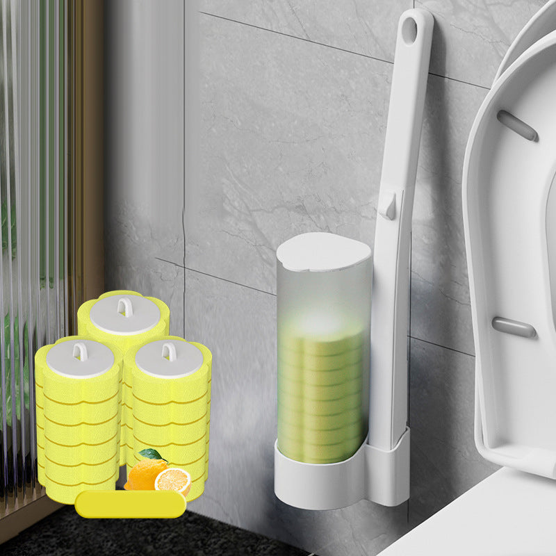 Brosse de toilette avec têtes de nettoyage jetables et support pour un nettoyage hygiénique des toilettes | Sansoti