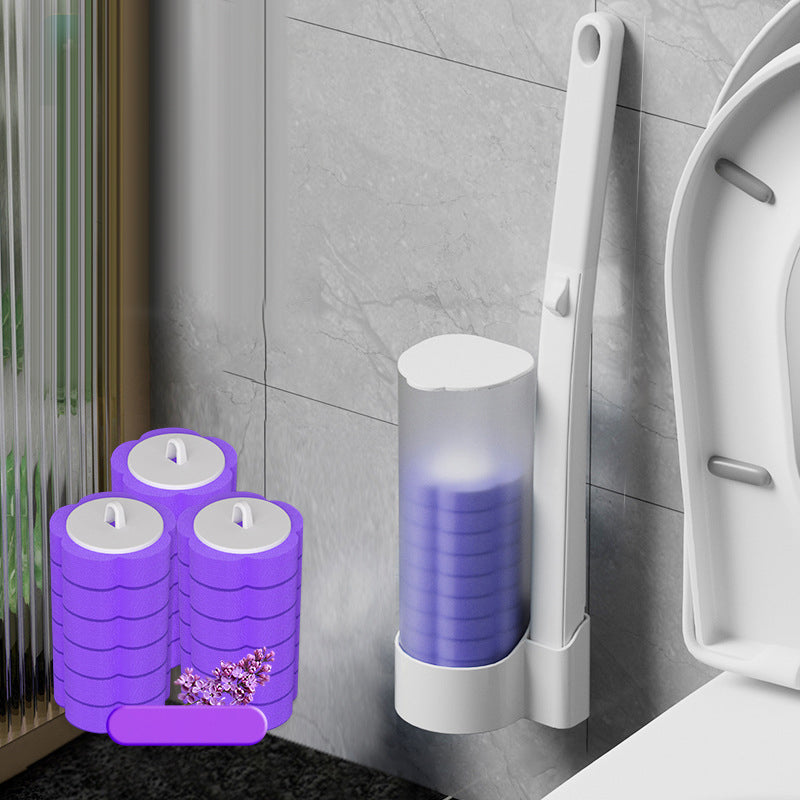 Brosse de toilette avec têtes de nettoyage jetables et support pour un nettoyage hygiénique des toilettes | Sansoti