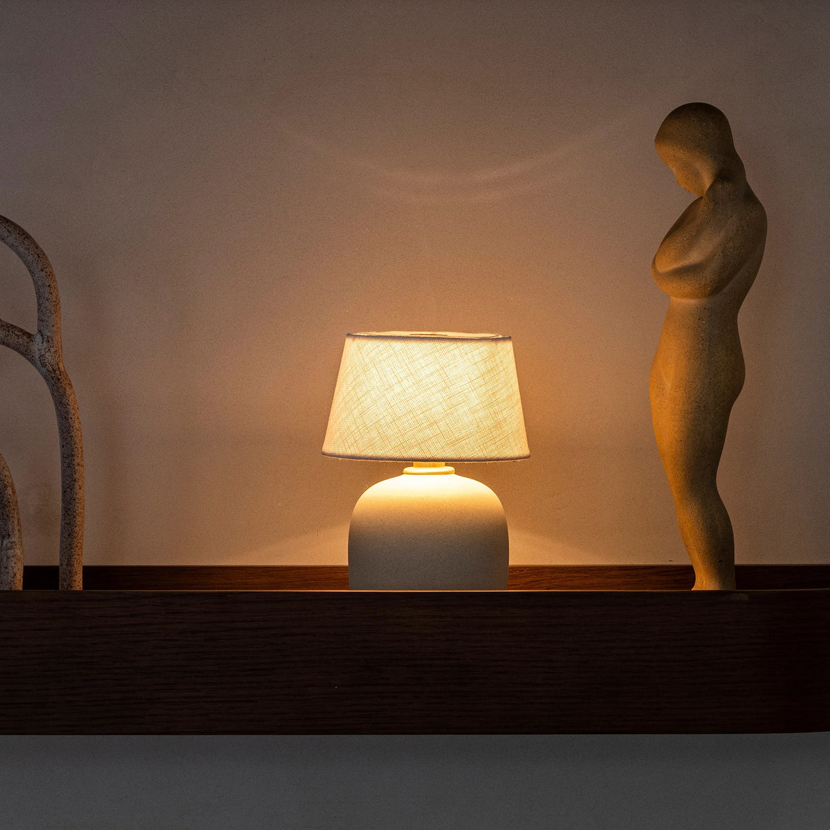 Portable Table Lamp with Integrated Battery 240 lm Warm White 3000K Ceramic Linen Shade Touch Control | Sansoti