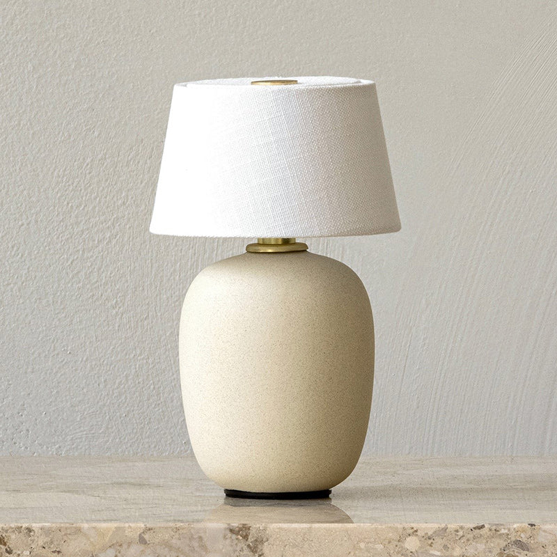 Portable Table Lamp with Integrated Battery 240 lm Warm White 3000K Ceramic Linen Shade Touch Control | Sansoti