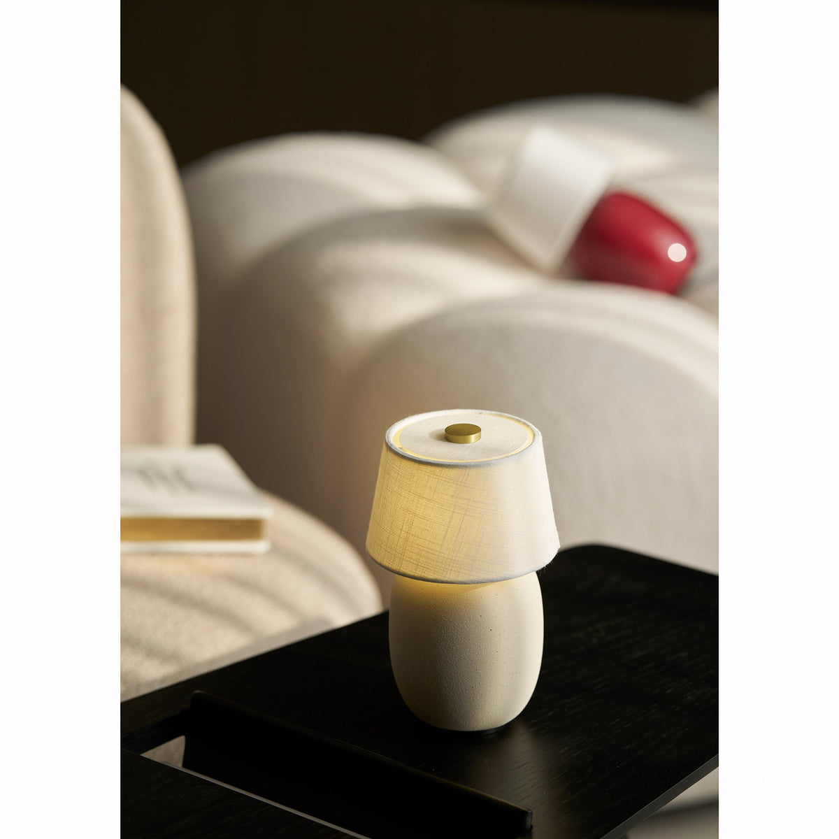 Portable Table Lamp with Integrated Battery 240 lm Warm White 3000K Ceramic Linen Shade Touch Control | Sansoti