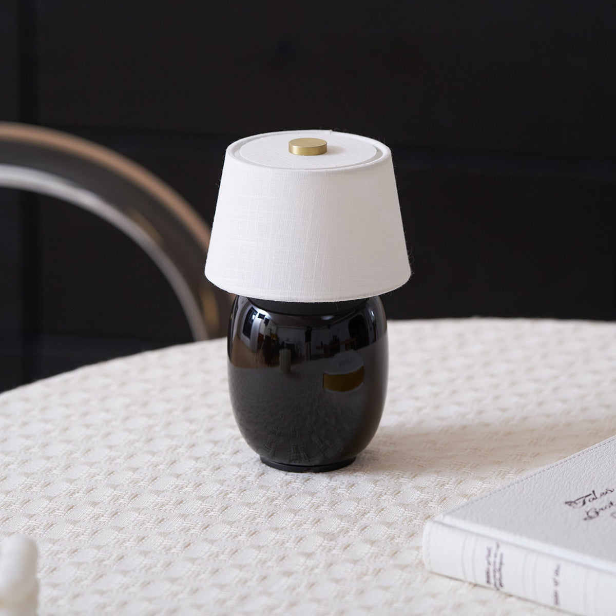 Portable Table Lamp with Integrated Battery 240 lm Warm White 3000K Ceramic Linen Shade Touch Control | Sansoti