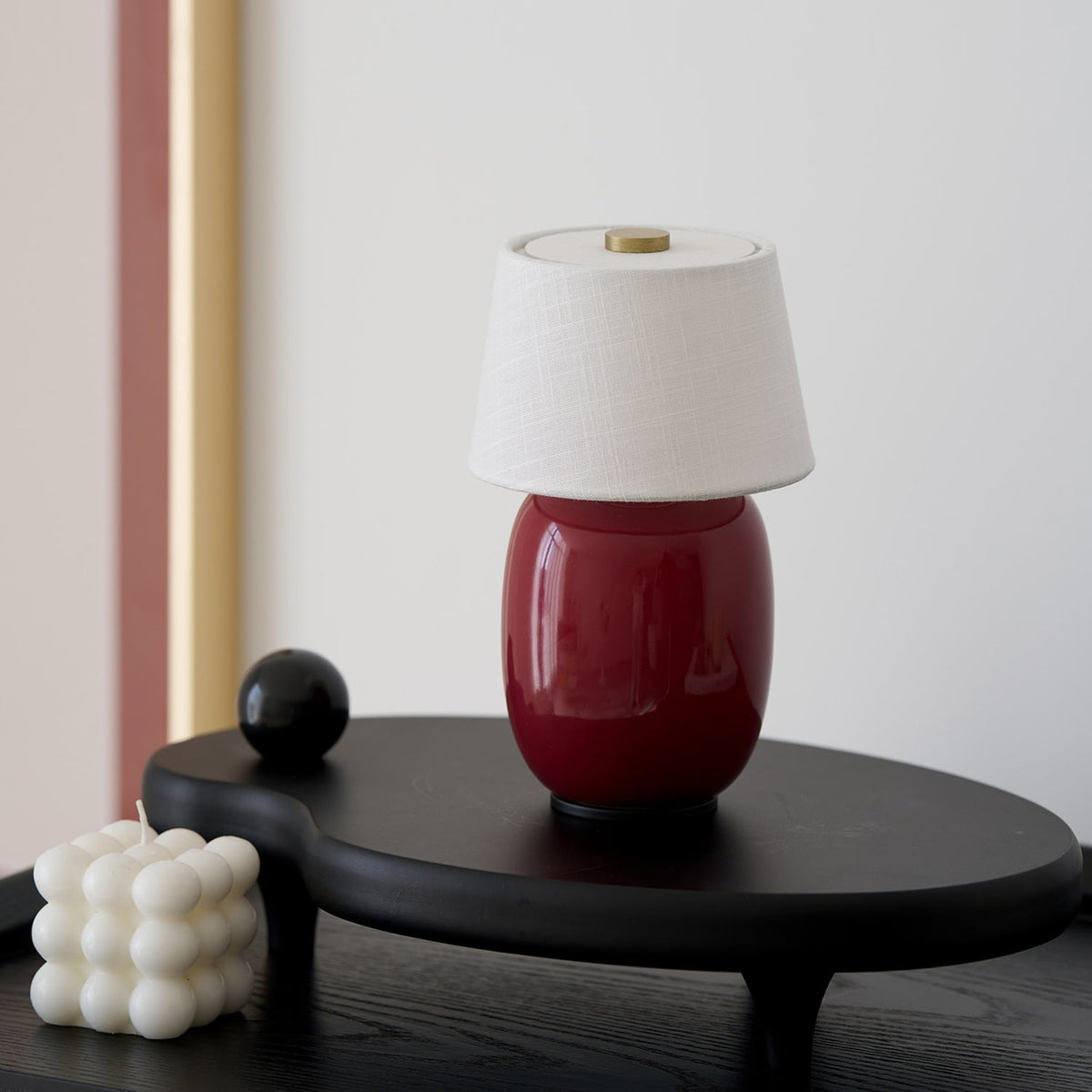 Portable Table Lamp with Integrated Battery 240 lm Warm White 3000K Ceramic Linen Shade Touch Control | Sansoti