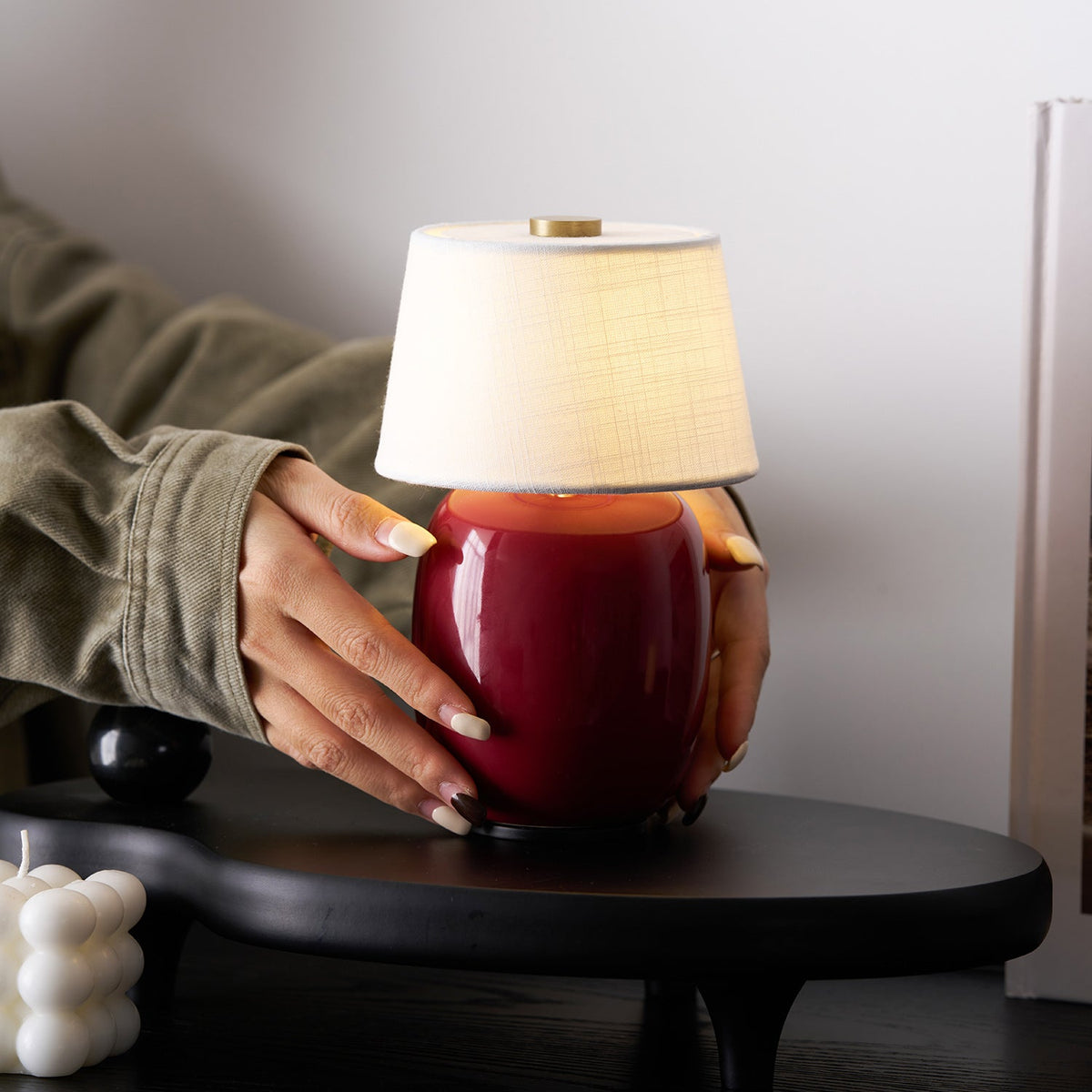 Portable Table Lamp with Integrated Battery 240 lm Warm White 3000K Ceramic Linen Shade Touch Control | Sansoti