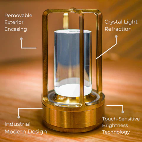 Portable Crystal Table Lamp on Batteries Dimmable LED Gold Silver Black Ambient Lamp Wireless | Sansoti